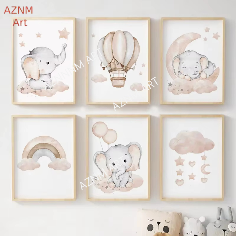 Baby Nursery Needs - ملصقات جدارية للأطفال بتصميم الفيل والبالونات