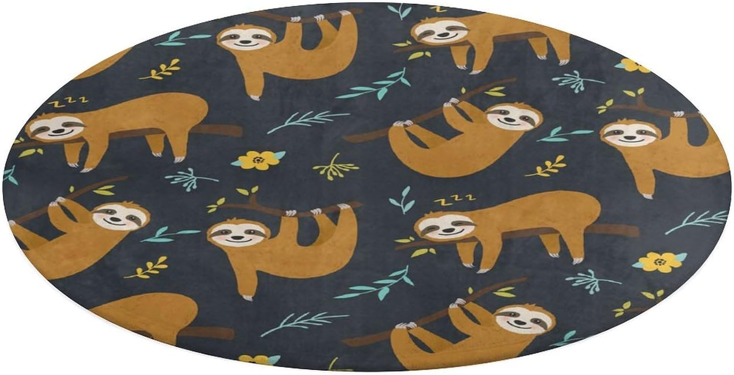 Baby Nursery Jungle Rug - وسادة أرضية دائرية بنمط حيوان الكسلان