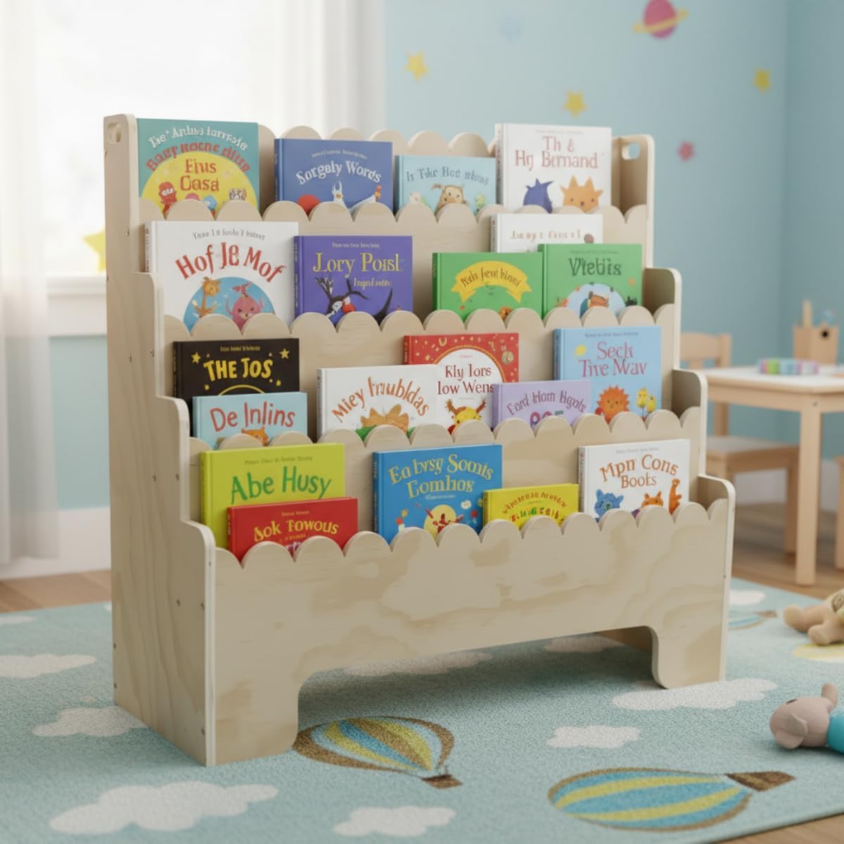 Baby Nursery Books - رف كتب للأطفال بأربعة مستويات، رف